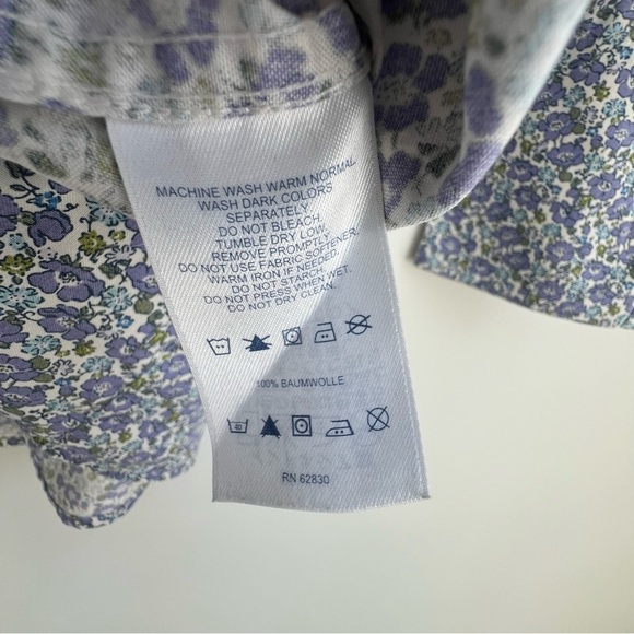 LANDS END SPLIT NECK NO IRON PINPOINT OXFORD BLOUSE  LILAC FLORAL Button Up 16 - Picture 7 of 9